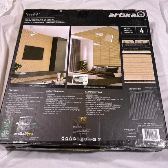Artika Sonolok Sound Absorbing Slatted Panel Kit Oak Finish 4 Panels